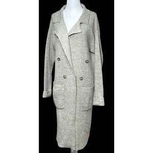 NEW Lulus Size S Double-Breasted Knit Beige Cardigan Coatigan Longline 2 pockets
